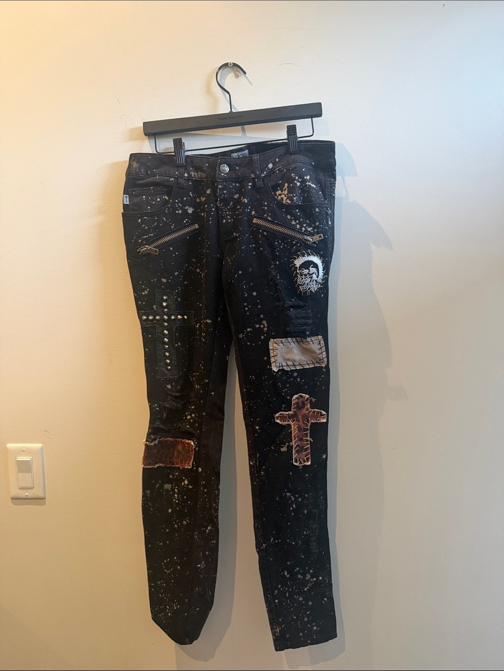 Black Distressed Women's Jeans with Patch & Stud Detail Tripp NYC(RARE-VINTAGE)